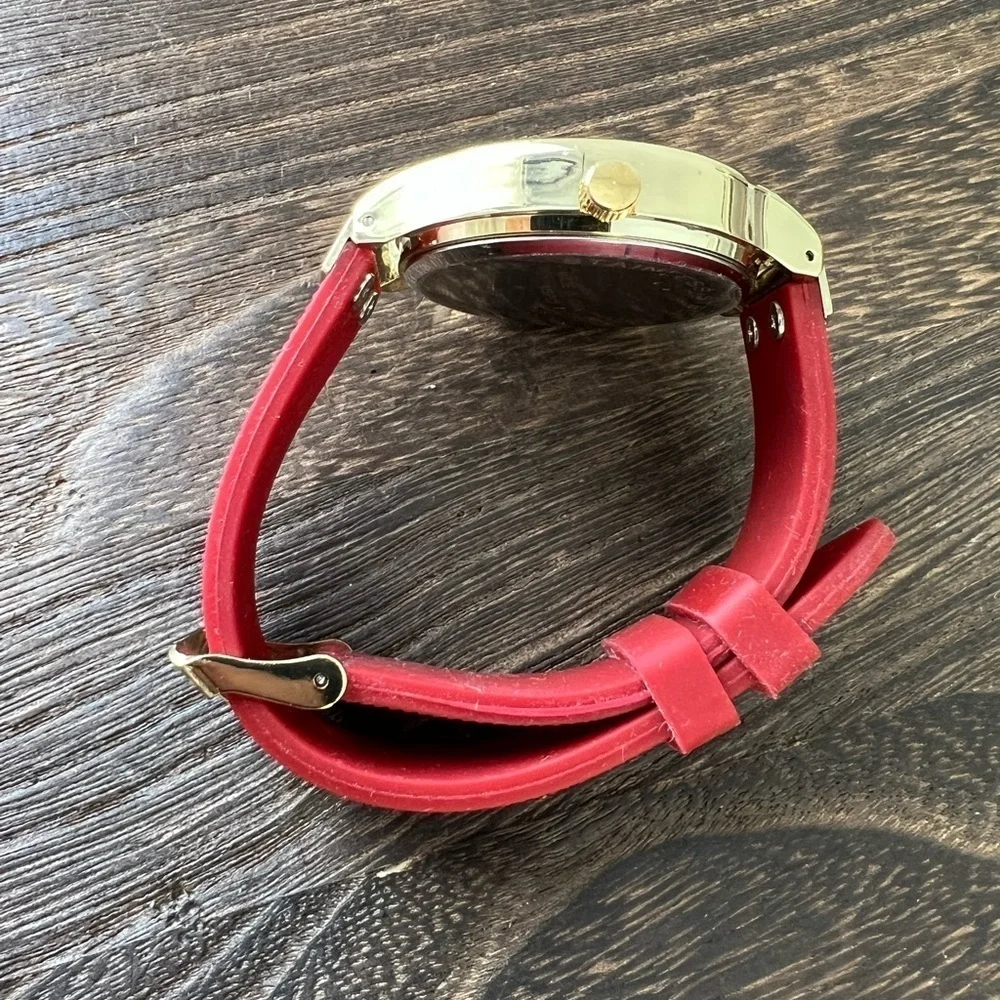 Red Silicone & Gold Tone Watch W1